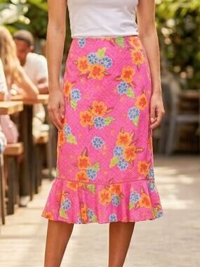 SIGRID OLSEN SPORT Pink Floral Trumpet Style Summer Skirt, 4P